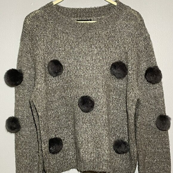Cliche Wool Sweater Jumper Pom Pom Popcorn Women Size L Party Funky Fluffy Ball - Picture 10 of 10